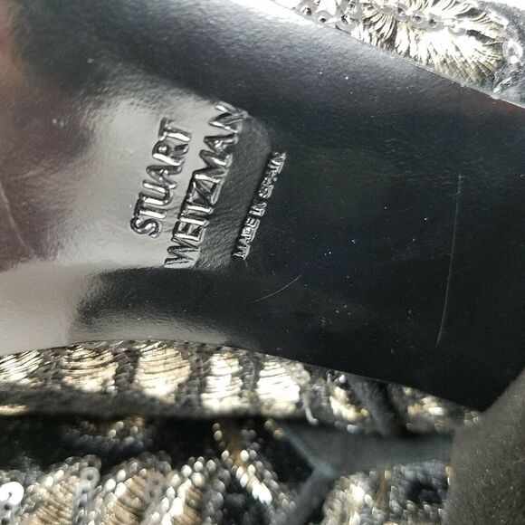 Stuart Weitzman Woman boots ankle  black suede embellished chunky heel sz 8 new